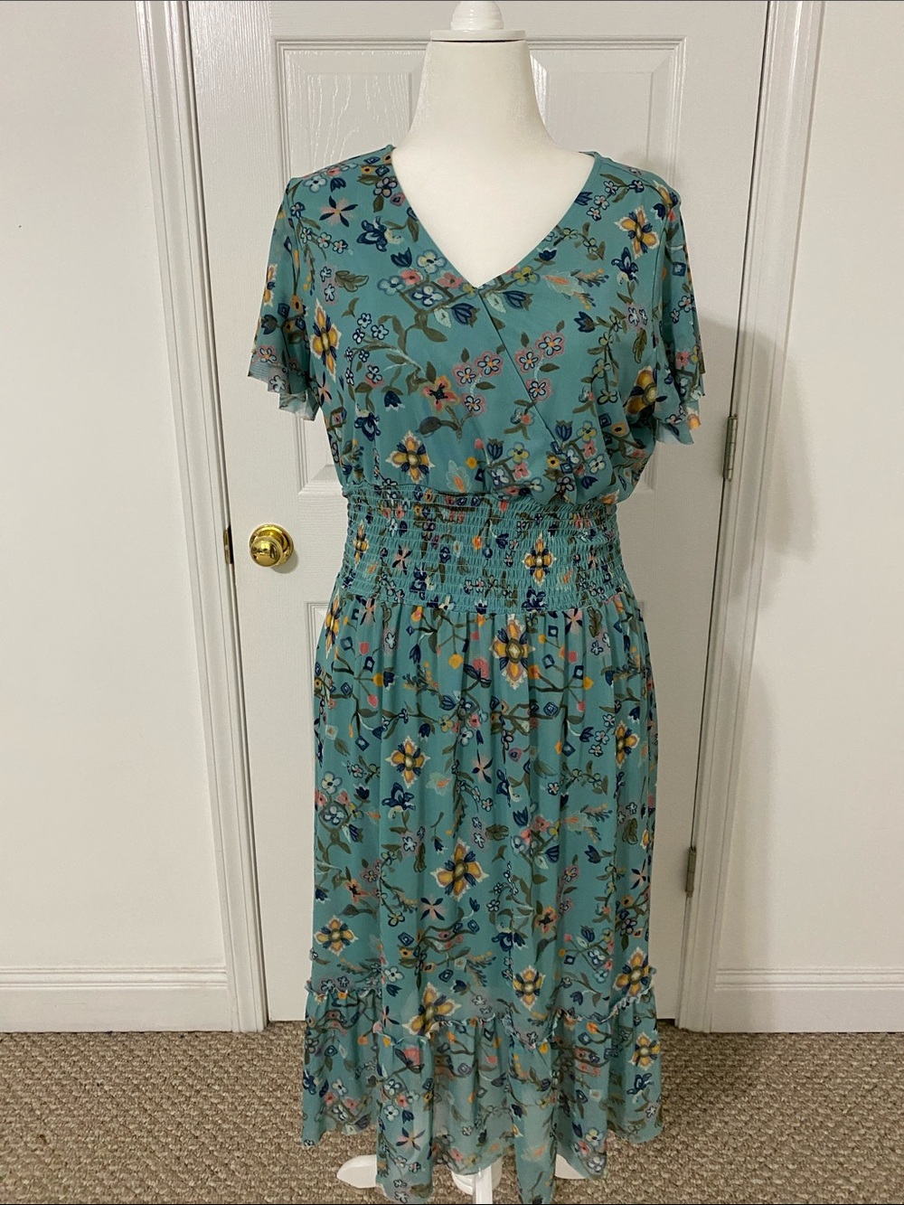 Canyon Retreat Green Floral Faux Wrap Dress  with High Low Hem